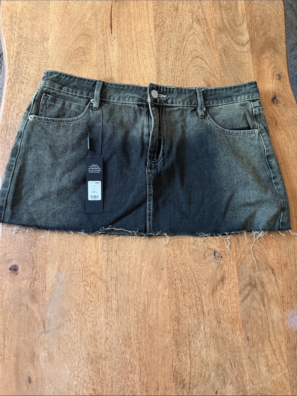 Fashion Nova Black & Faded Gray Ombre Denim Mini Skirt